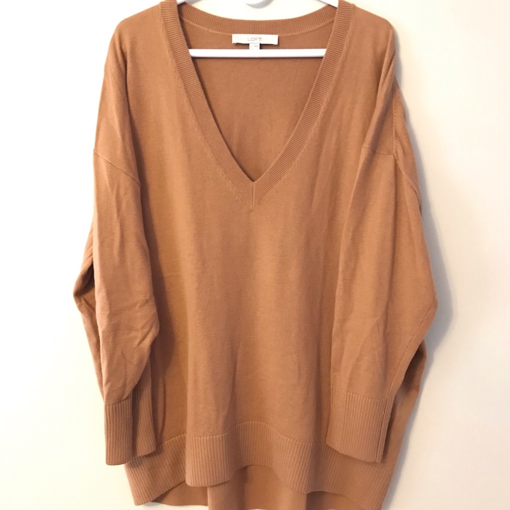 LOFT Women's V-Neck Sweater in Camel